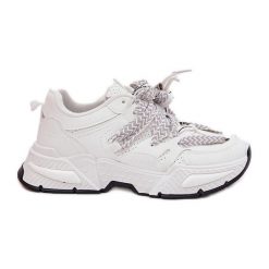 Sneakersy Buty Sportowe Damskie Z Podwójnym Sznurowaniem Białe. Białe buty sportowe na co dzień damskie bez wzorów, ze skóry, trekkingowe. Za 155.14 zł.