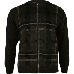 Sweter na Zamek, Brązowy Męski Rozpinany ze Stójką, Dziergany, Wzór Geometryczny -KINGS. Brązowe kardigany męskie Kings, l, bez wzorów, z bawełny, bez kołnierzyka. Za 247.00 zł.