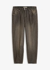Jeansy typu barrel, mid waist, z wygodnym pasem. Szare jeansy damskie bonprix. Za 149.99 zł.