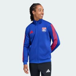 Bluza dresowa Olympique Lyonnais DNA. Niebieskie bluzy bez kaptura męskie Adidas, uniwersalny, z dresówki. Za 329.00 zł.