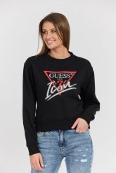 GUESS Czarna damska bluza Icon z dużym logo. Czarne bluzy bez kaptura damskie Guess, s, z bawełny. W wyprzedaży za 322.99 zł.