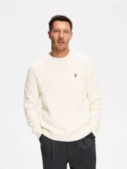 Sweter z haftem - złamana biel. Swetry męskie Reserved, l, bez wzorów, z bawełny, bez kołnierzyka. Za 149.99 zł.