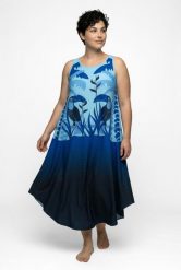 Damskie Sukienka midi tukan krój trapezowy okrągły dekolt bez rękawów. Niebieskie sukienki damskie Ulla Popken, plus size, bez wzorów, z materiału, bez kołnierzyka, plus size, bez ramiączek, midi, trapezowe. Za 279.99 zł.