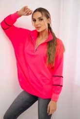 Bluza z suwakiem i kieszeniami różowy neon. Czerwone bluzy bez kaptura damskie KESI, l, z bawełny. Za 178.78 zł.