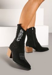 Czarne Botki w Stylu Kowbojek Vices na Stożku Ozdobione Haftem Xalfedi. Czarne botki damskie Renee, z jeansu, eleganckie, bez obcasa, na obcasie, bez zapięcia. Za 119.99 zł.