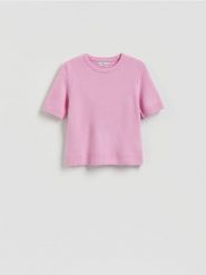 Wełniany sweter - różowy. Czerwone swetry klasyczne damskie Reserved, l, z wełny, bez kołnierzyka. Za 139.99 zł.