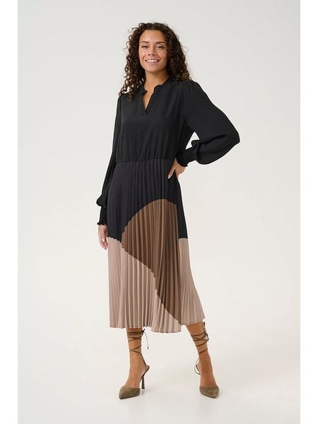 CULTURE Sukienka w kolorze czarno-brązowym rozmiar: XL. Czarne sukienki damskie Culture, xl, bez wzorów, bez kołnierzyka, bez ramiączek, maxi. Za 201.08 zł.