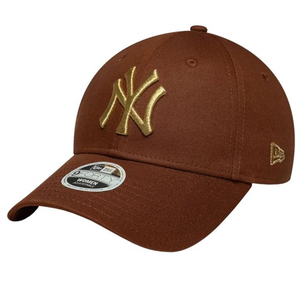 Czapka z daszkiem damska Wmns Metallic Logo 9FORTY New York Yankees Cap. Brązowe czapki z daszkiem damskie New Era, bez wzorów, z bawełny. Za 119.99 zł.
