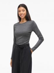 Vila Koszulka "Vicatera" w kolorze ciemnoszarym rozmiar: S. Szare bluzki damskie Vila, s, bez wzorów, bez kołnierzyka, bez ramiączek. Za 69.91 zł.