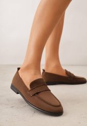 Jasnobrązowe Mokasyny Vices z Wkładką ze Skóry Naturalnej i Paskiem z Przeszyciami Fonarrie. Brązowe mokasyny damskie Renee, z jeansu. Za 89.99 zł.