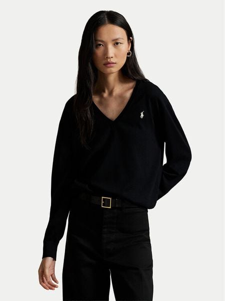 Polo Ralph Lauren Sweter 211972105004 Czarny Regular Fit. Czarne swetry klasyczne damskie Polo Ralph Lauren, l, z bawełny, bez kołnierzyka. Za 819.99 zł.