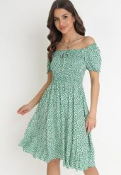 Zielona Bawełniana Sukienka Hiszpanka w Kwiatki Rutani. Zielone sukienki damskie Born2be, na imprezę, na lato, m, bez wzorów, z bawełny, eleganckie, bez kołnierzyka, bez ramiączek, mini. W wyprzedaży za 39.99 zł.