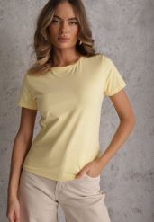 Żółty T-shirt z Bawełny z Okrągłym Dekoltem Nedima. Żółte t-shirty damskie Renee, m, bez wzorów, z bawełny, bez kołnierzyka. Za 39.99 zł.