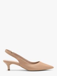 Beżowe czółenka slingback na obcasie typu kaczuszka. Brązowe czółenka damskie Ryłko, bez wzorów, z gumy, bez obcasa, na obcasie. Za 379.99 zł.