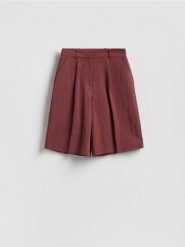 Szorty bermudy z lyocellem - bordowy. Czerwone szorty damskie Reserved, bez wzorów, z lyocellu. Za 109.99 zł.