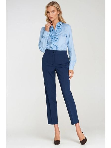 Nife Spodnie w kolorze niebieskim rozmiar: 40. Niebieskie spodnie materiałowe damskie Nife, bez wzorów, z materiału, z podwyższonym stanem. Za 156.98 zł.