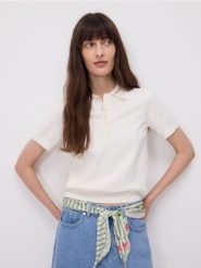 Sweter polo z wiskozą - złamana biel. Swetry klasyczne damskie Reserved, l, z dzianiny, bez kołnierzyka. W wyprzedaży za 69.99 zł.
