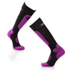 Skarpety narciarskie 3/4 długości z wełny merynosów Black Cyclam. Czarne skarpetki damskie TRY TO FLY, bez wzorów, z wełny. W wyprzedaży za 117.66 zł.