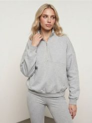 Bluza half-zip z bawełną - szary. Szare bluzy bez kaptura damskie Sinsay, l, bez wzorów, z bawełny, bez ramiączek, bez kaptura. Za 49.99 zł.