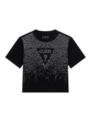 Guess T-Shirt J6RI37 K6YW4 Czarny Regular Fit. Czarne koszulki dziewczęce Guess, z aplikacjami, z bawełny, bez ramiączek. Za 119.99 zł.