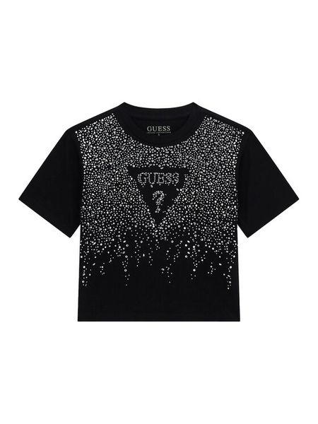Guess T-Shirt J6RI37 K6YW4 Czarny Regular Fit. Czarne koszulki dziewczęce Guess, z aplikacjami, z bawełny, bez ramiączek. Za 115.00 zł.