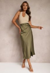 Zielona Spódnica o Kopertowym Kroju High Waist Onadea. Zielone spódniczki damskie Renee, l, bez wzorów, z materiału, z podwyższonym stanem, midi, kopertowe. Za 99.99 zł.