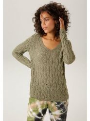 Aniston Sweter w kolorze zielonym rozmiar: 38. Zielone swetry klasyczne damskie Aniston, z bawełny, bez kołnierzyka. Za 72.95 zł.