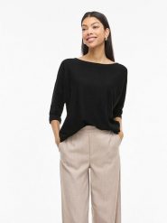 Vila Koszulka "Vimalu" w kolorze czarnym rozmiar: M. Czarne bluzki damskie Vila, m, bez wzorów, z materiału, bez kołnierzyka, bez ramiączek. Za 79.40 zł.