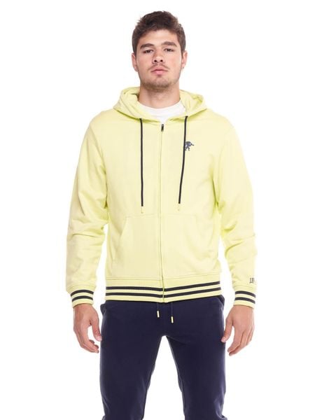 Bluza z bawełna z kaptur na co dzień na siłownię. Żółte bluzy sportowe męskie LEONE 1947 APPAREL, bez wzorów, z bawełny, bez kołnierzyka, bez ramiączek. Za 189.41 zł.
