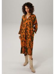 Aniston Sukienka w kolorze pomarańczowo-oliwkowym rozmiar: 44. Brązowe sukienki damskie Aniston, bez wzorów, z wiskozy, bez kołnierzyka, bez ramiączek, midi. Za 83.81 zł.