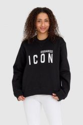 DSQUARED2 Czarna bluza damska z dużym logo icon, Rozmiar L. Czarne bluzy bez kaptura damskie Dsquared2, l. W wyprzedaży za 849.99 zł.