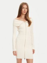Guess Sukienka dzianinowa W5YK28 Z30I2 Écru Slim Fit. Sukienki damskie Guess, xl, z aplikacjami, z dzianiny, bez kołnierzyka, bez ramiączek. Za 399.99 zł.