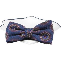 Mucha Jedwabna Niebiesko-Bordowa, Wzór Geometryczny z Białą Poszetką, Elegancka, Męska -CHATTIER. Czerwone krawaty i muchy męskie Chattier, bez wzorów, z jedwabiu, eleganckie. Za 79.00 zł.