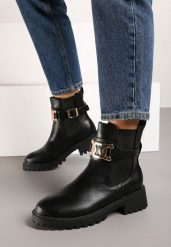 Czarne Botki na Obcasie w Stylu Sztybletów Ozdobione Klamrą Venvira. Czarne botki damskie Born2be, z jeansu, klasyczne, bez obcasa, na obcasie, bez zapięcia. Za 139.99 zł.