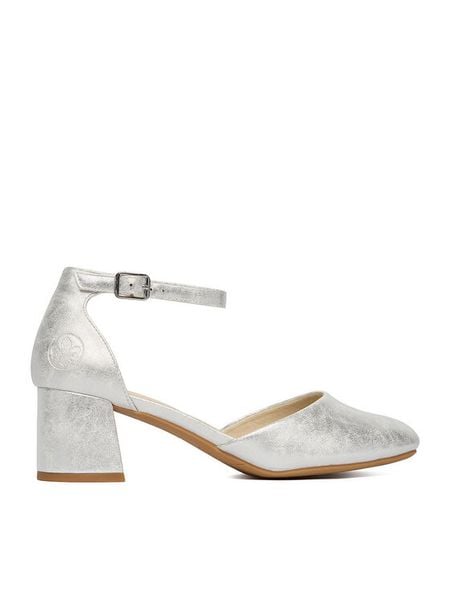 Rieker Czółenka 44762-90 Srebrny. Szare czółenka damskie Rieker, bez wzorów, z materiału, bez obcasa. Za 319.99 zł.