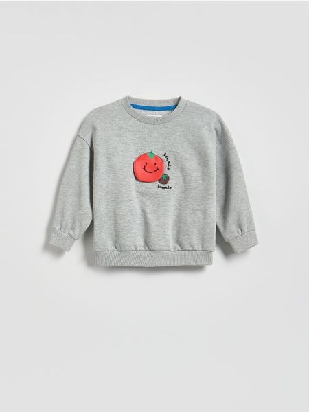 Bluza z aplikacją - jasnoszary. Szare bluzy i bluzki niemowlęce Reserved, z aplikacjami, z bawełny, bez ramiączek, bez kaptura. Za 49.99 zł.