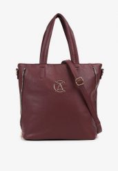 Bordowa Torebka Shopper na Ramię z Paskiem z Regulacją Vemeriana. Czerwone shopper bag damskie Renee, bez wzorów, na ramię, bez dodatków. Za 109.99 zł.