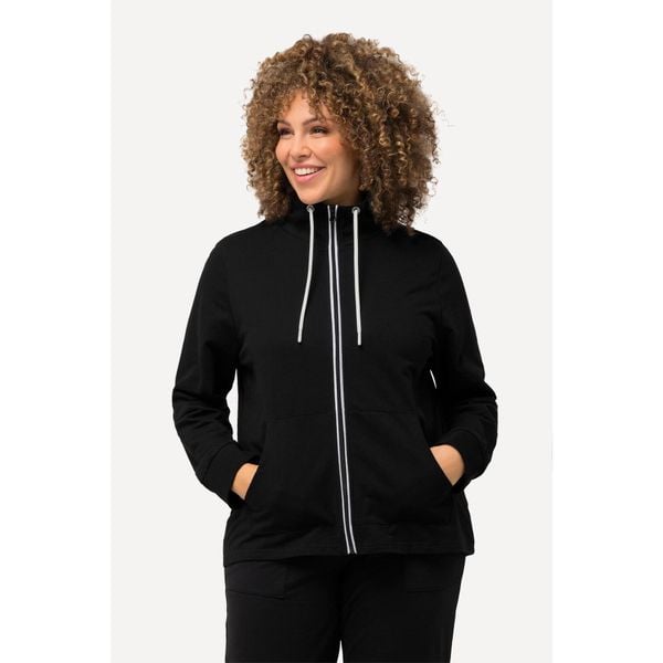 Damskie Bluza rozpinana stójka kieszeń kangurka dłuższy tył. Czarne bluzy bez kaptura damskie Ulla Popken, plus size, z bawełny. W wyprzedaży za 215.99 zł.