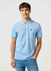WRANGLER MĘSKA KOSZULKA WRANGLER REFINED POLO SHIRT BLUE 112362833. Niebieskie koszulki polo męskie Wrangler, m, bez wzorów, bez ramiączek. Za 89.99 zł.