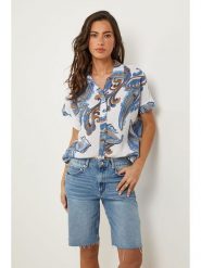 Le Monde du Lin Lniana bluzka w kolorze biało-niebieskim rozmiar: 40/42. Białe bluzki damskie Le Monde du Lin, bez wzorów, ze lnu, klasyczne, bez kołnierzyka, bez ramiączek. Za 144.58 zł.