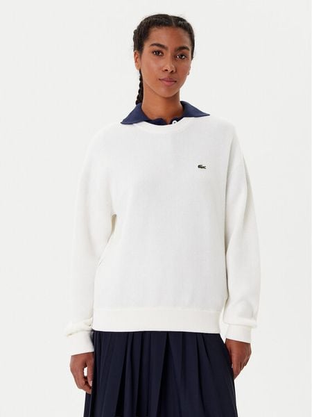 Lacoste Sweter AF4158 Écru Regular Fit. Swetry klasyczne damskie Lacoste, z bawełny, bez kołnierzyka. Za 619.99 zł.