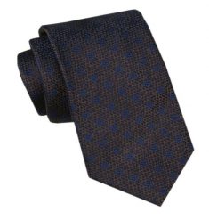 Modny Męski Krawat - Alties - Ciemny Brąz w Drobne Granatowe Kwiatki. Niebieskie krawaty i muchy męskie Alties, bez wzorów, z tkaniny, eleganckie. Za 49.00 zł.