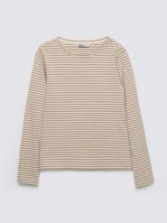 Bluzka damska w paski kremowa Vensa 103. Białe bluzki damskie Big Star, l, bez wzorów, z dzianiny, eleganckie, bez kołnierzyka, bez ramiączek. Za 119.99 zł.