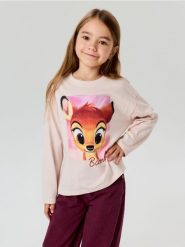 Bawełniana koszulka z długim rękawem Bambi - fioletowy. Fioletowe koszulki dziewczęce Sinsay, l, bez wzorów, z bawełny, bez ramiączek. Za 15.99 zł.