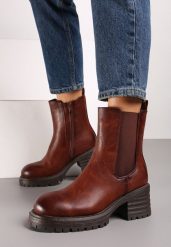 Brązowe Botki Ocieplone Sztyblety na Obcasie z Elastyczną Wstawką Crelda. Brązowe botki damskie Born2be, z jeansu, eleganckie, bez obcasa, na obcasie, bez zapięcia. Za 169.99 zł.