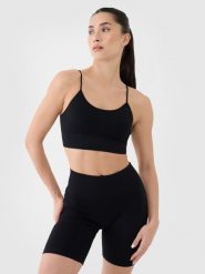 4F Biustonosz treningowy bezszwowy z niskim wsparciem damski - czarny M/L. Czarne biustonosze sportowe damskie 4f, bez wzorów, z dzianiny. W wyprzedaży za 59.99 zł.