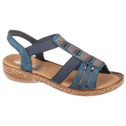 Sandały Rieker Sandals 628G7-14 niebieskie. Niebieskie sandały damskie bez wzorów, z gumy, bez obcasa. Za 471.91 zł.