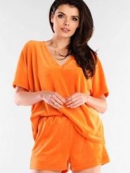 Szorty Damskie Model A418 Orange - awama. Pomarańczowe szorty damskie Awama, bez wzorów, z weluru. Za 169.26 zł.