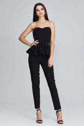 Czarny Elegancki Komplet Gorsetowa Bluzka + Długie Spodnie. Czarne bluzki damskie Figl, bez wzorów, z materiału, eleganckie. Za 279.00 zł.