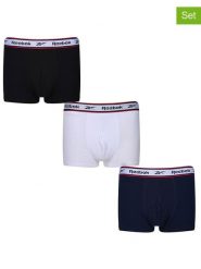 Reebok Bokserki (3 pary) "Barlow" w kolorze granatowym, białym i czarnym rozmiar: M. Białe bokserki męskie Reebok, bez wzorów. Za 65.99 zł.